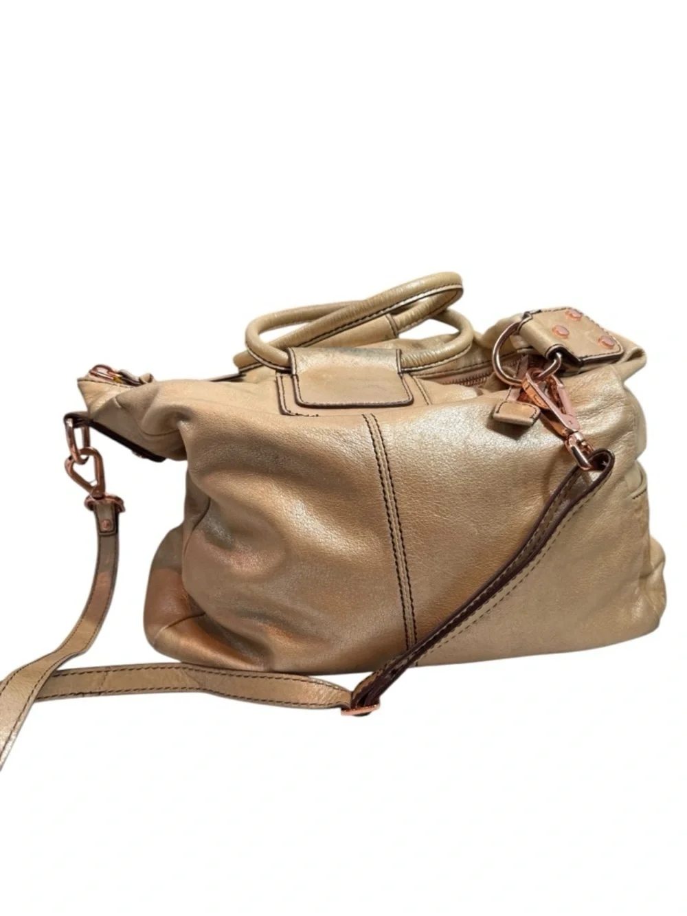 HOBO Metallic Gold Leather Top-Handle large Shiela Satchel rose gold hardware